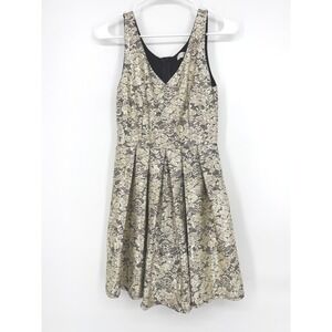 Modcloth Jessy B Gold Metallic Floral Lace Fit and Flare Dress Small Made in USA